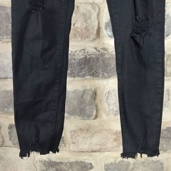 Shein black distressed front raw hem jeans stretchy sz Large EUC cotton blend - Picture 2 of 12
